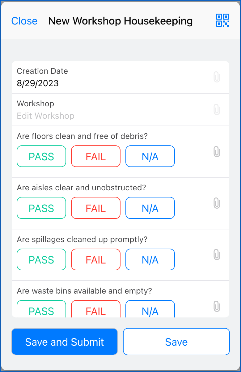 Image of a Workshop Housekeeping form